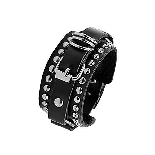 YWMAN 2 PCS Punk Leather Cuff Bracelet - Retro Rock Rivet Wristband Wrap - Adjustable Spike Bracelet for Men Women2