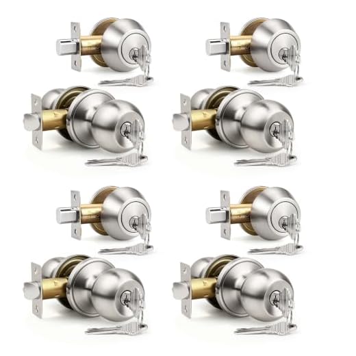 Knobonly 4 Pack All Keyed Same Entry Door Knobs with Single Cylinder Deadbolt for Exterior Front Doors, Satin Nickel Finish, Keyed Alike for Every Set