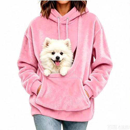 Women's Pet Pouch Hoodie Kangaroo Cat Dog Pocket Fuzzy Oversized Sweatshirt - image 1