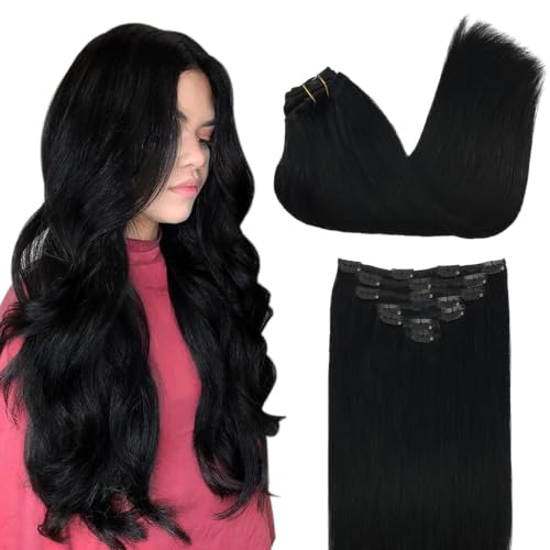 Image of GOO GOO Clip in Hair Extensions Real Human Hair Black Remy Extensions