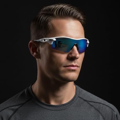 Image of Cycling Goggles for Men & Women | Sports Goggles UV400 Protection | Oversized Sports Sunglasses for Cricket, Running, Driving, Fishing, Hiking & Outdoor Activities (White : Black stick)