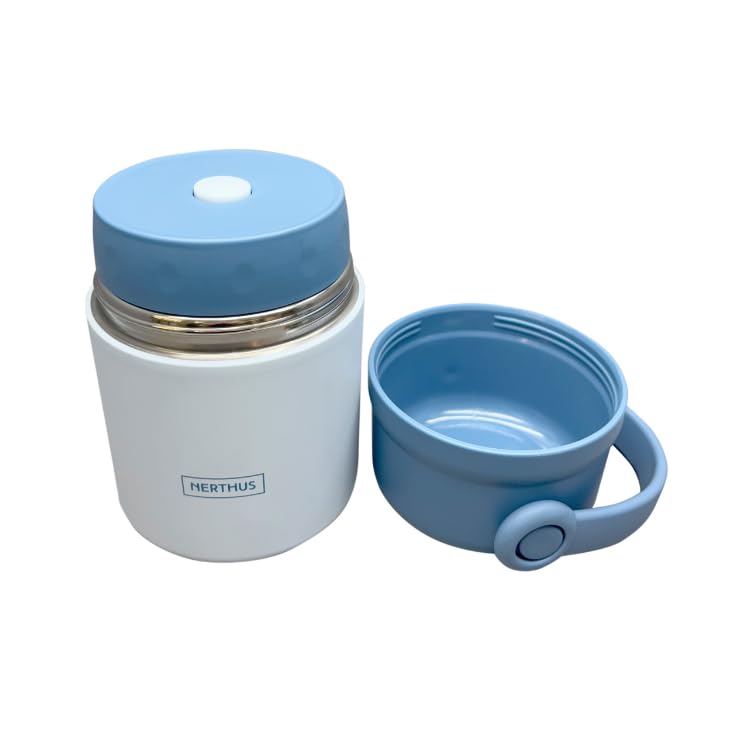 NERTHUS FIH 1463 Termo para sólidos 650ml, acero inoxidable de doble pared, tapa con asa, tapón de vacío, base antideslizante, ideal para comida y sopas