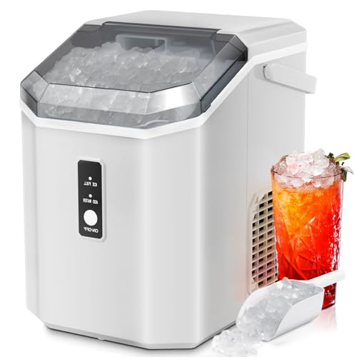ZAFRO Nugget Ice Maker Countertop with Handle, Pellet Ice Machine with Self-Cleaning, 35Lbs/24Hrs, Chewable Ice Cubes, Nugget Ice Maker with Ice Basket/Ice Scoop for Home/Office/Bar/Party,White