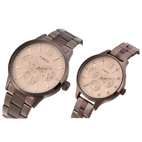 TIMEX Stainless Steel Unisex Pairs Rose Gold Round Multifunction Dial Analog Watch- Tw00Pr306 - Image 2