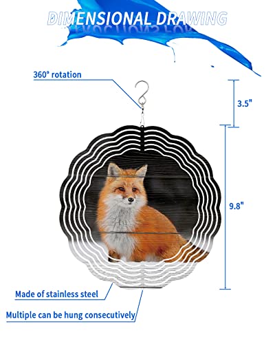 Wind Spinner Cute Fox Outdoor Garden Wind Spinners Wood Grain 3D Metal Wind Sculptures Kinetic Chimes For Yard Porch Patio Outdoor & Indoor Decor Ornament Gifts 10 Inch #TOP4