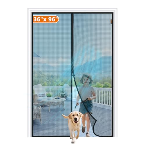 MAGZO Magnet Screen Door Fits Door Size 36x 96 Heavy Duty Mesh Black