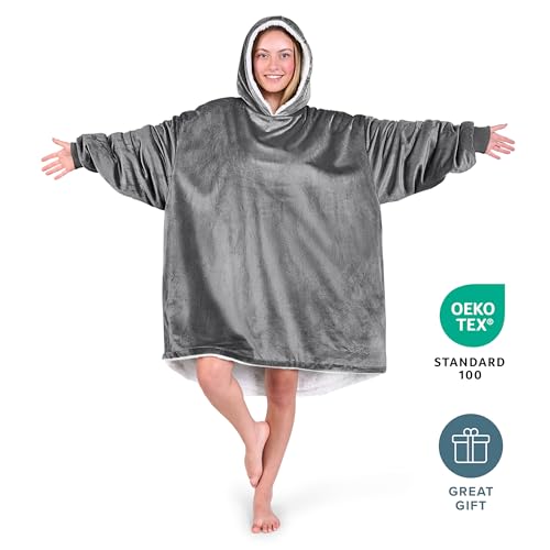 Image of Bare Home Wearable Blanket Hoodie - Soft Plush Sherpa - Warm and Cozy - Oversized Wearable Blanket