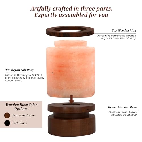 POHS Himalayan Pink Salt Round Lamp with Premium Brown Polished Wooden Base, 60'' Long Dimmer Switch Cord and Two Light Bulbs; Hand Crafted,for Home, Office and Gift for Christmas by POHS - Image 3