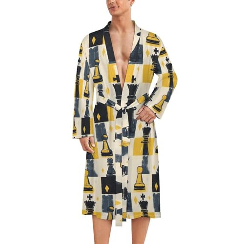 Kimono léger imprimé échecs avec ceinture pour peignoir homme