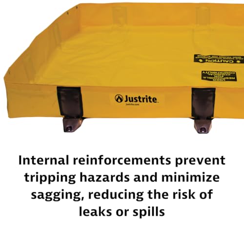 Image of Justrite Rigid-Lock QuickBerm Lite, 4' x 6' x 8 inch Folding Oil Spill Containment Berm, 119 Gallon Spill Capacity, PVC Coated Fabric, Made in The USA, Yellow, 28372