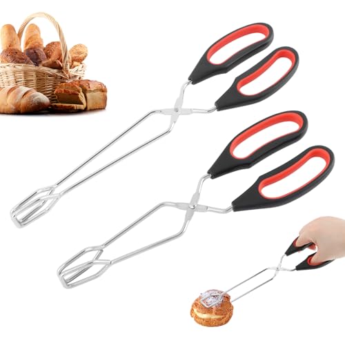 2 Stück Scheren Zange, 23.5/28 Zoll Edelstahl Grillzange Scherenzange mit Rutschfesten & Hitzebeständigen, Kochen Küche Backen Brot Lebensmittelzange Grillzange für Küche Kochen Backen BBQ