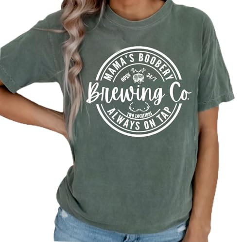 Image of Women Maternity Shirt Comfort Colors Breastfeeding Nursing Friendly Zip Tshirt Mama's Boobery Always On Tap Tops