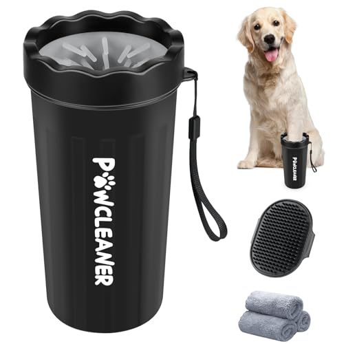 Dog Paw Cleaner, Washer, Muddy Pet Foot Cleaner for Small Medium Large Breed Dogs/Cats (with 3 absorbent towel) (Black, Large)