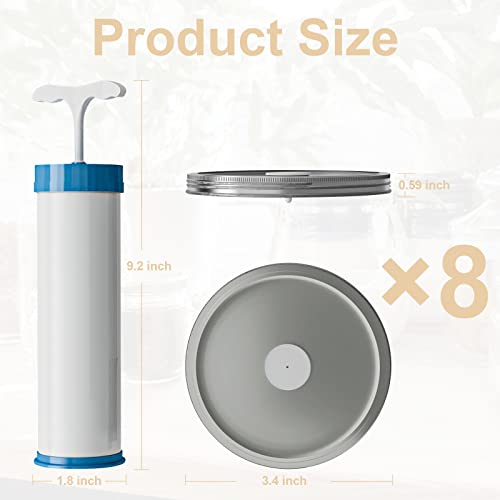 Finway Mason Jar Lids Vacuum Sealer Set,8 Pcs Stainless Steel Lid Split-Type With Vacuum Valve,With A Manual Portable Vacuum Hand Pump For Wide-Mouth Mason-Type Jars For Food Storage 3.4In/86Mm #TOP3