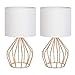 Table Lamps Set of 2, Small Modern Nightstand Desk Lamps Bedside Lights with Hollowed Out Base and White Fabric Shade for Bedroom Living Room Study Room, Gold