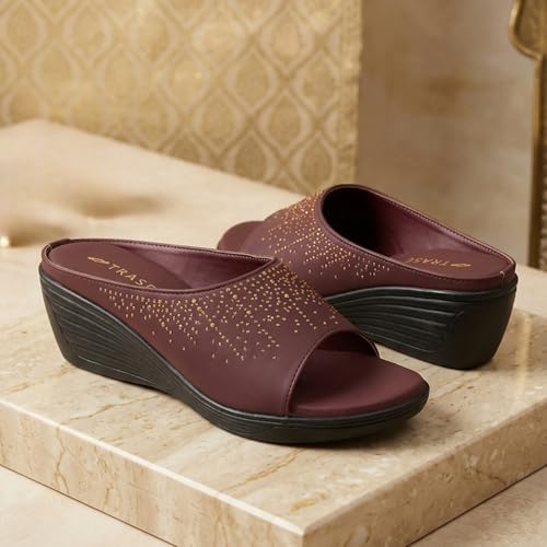 Image of TRASE Wedges Heels for Women Office Wear | Comfortable Sandals for Women with Soft Sole | Stylish Ladies Formal Casual Slip On Footwear