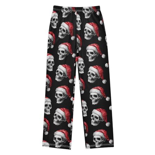Christmas Pajama Pants Skull Santa Hat Long Sleep Pants Lounge Bottoms