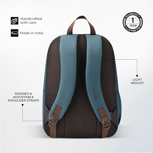 Image of Gear Eco Classic 16 inch /20L Medium Water Resistant Faux Leather Daypack | Casual Backpack | Travel Bag for Men /Women (Teal - Brown)