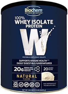 Biochem 100% Whey Isolate Protein - Natural Flavor - 24.6 oz - Pre & Post Workout - Meal Replacement - Keto-Friendly - 20g of Protein - Easily Digestible - Refreshing Taste - Easy to Mix