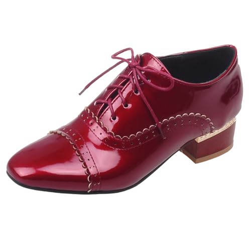 Women Lace Up Office Shoes Oxford Chunky Heels