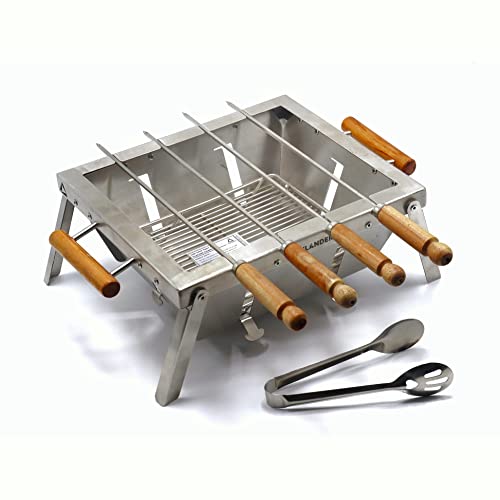 Image of Compact Portable Foldable Stainless Steel Tandoor Charcoal Barbeque Bbq Grill Set With 4 Skewers, Tongs, Bag, Charcoal Tray For Home Outdoor Garden (32 X 28 Cm), Free Standing