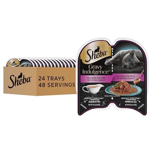 Sheba Gravy Indulgence Adult Wet Cat Food Wet Food for Cats Salmon Entree in Extra Gravy 2.6 oz. Twin-Pack Trays (24 Count 48 Servings)