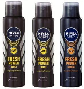Image of Nivea Men Deodorant Spray Combo Fresh Power Boost, Fresh Power Boost And Fresh Power Charge 150Ml Each, Pack Of 1