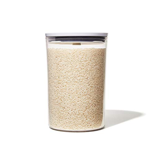 OXO Good Grips Round POP Container – Large (5.2 Qt) for flour, sugar, cereal and more | Airtight Food Storage | BPA Free | Dishwasher Safe | Clear Body,White
