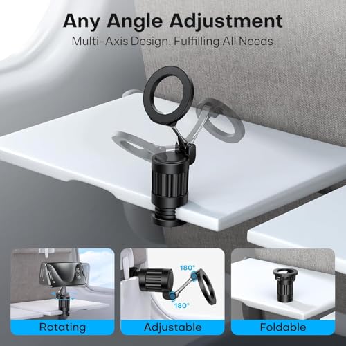 Image of FKU Magnetic Airplane Phone Holder, 360Rotating Foldable Mobile Stand, Plane Travel Essential Accessories for iPhone 16-12 Pro Max /Magsafe Case (Magnetic Airplane Phone Holder)