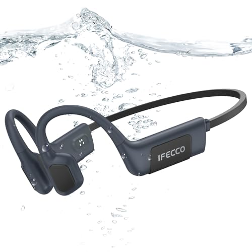 IFECCO Auriculares Conduccion Osea Natacion - IP68 Resistente al Agua Cascos para Nadar Bluetooth 5.4,Auriculares Open Ear con 32G Mp3 para Natacion Correr Ciclismo