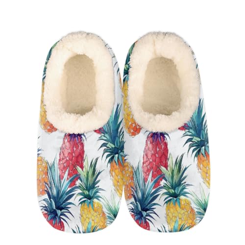 Colorful Pineapples Slippers for Women Slipper Socks Soft Fuzzy House Slippers Shoes for Indoor Bedroom, Winter Cozy Christmas Gifts - Main Image