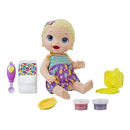 Baby Alive Super Snacks Snackin’ Lily Baby: Blonde Baby Doll That Eats, with Reusable Doll Food, Spoon and 3 Accessories, Perfect Doll for 3 Year Old Girls and Boys and Up