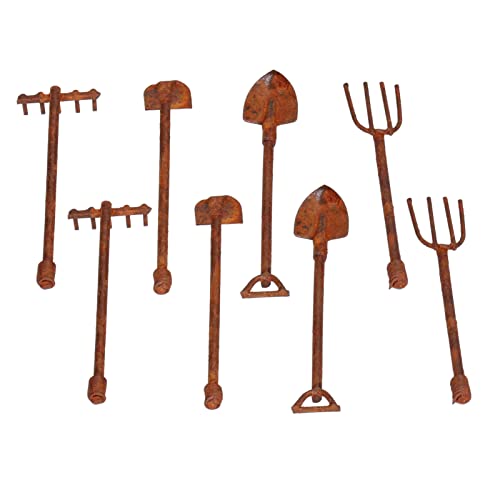 Dilwe Puppenhaus-Landwirtschaftswerkzeuge, Puppenhaus-Miniatur-Schaufelhacke und Heugabel für Gartenlandschaft(4…