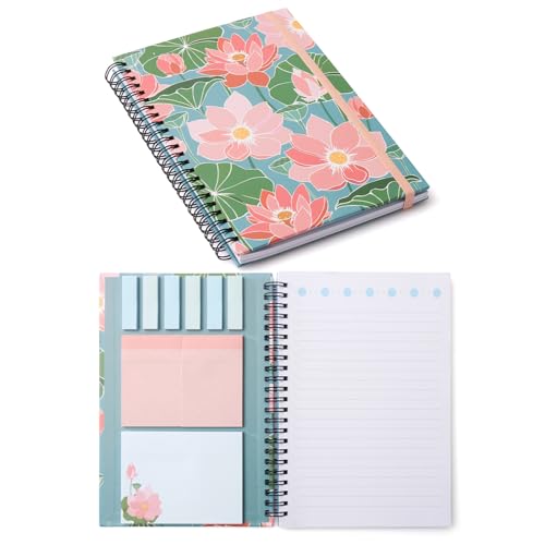 A5 Spiral Sticky Notebook,with 9 pads of decorated sticky notes and a handy notebook,for Bible study;Note Pads Teacher Appreciation Gift Writing Memo Pads School Office Supplies and Daily Life Organization (Lotus)