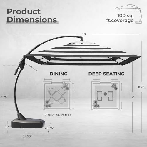 Image of Grand patio 10x10 FT Cantilever Square Umbrella with Base, Black & White