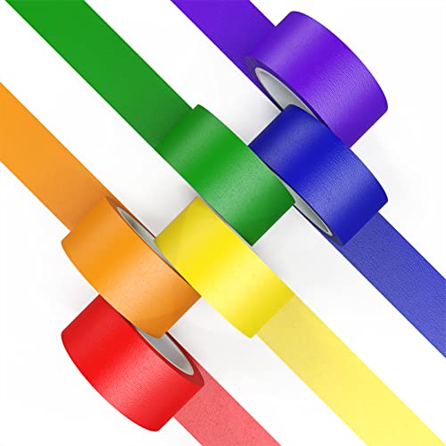 Image of CHIYUNS Colored Masking Tape, Color Painters Tape for Kids, 6 Rolls 1 inch Wide x 14.3 Yards Each, Colorful Paper Tapes Rainbow Colors for Labeling Packing, Painter Tape Variety Pack, Craft Tape