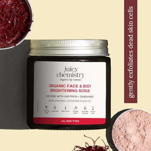 Juicy Chemistry Saffron, Rose & Sandalwood Face Scrub, 75 g | Powder Face Scrub for Gentle Exfoliation & Skin Brightening | Suitable for Men & Women | Cruelty-free & 100% Vegan