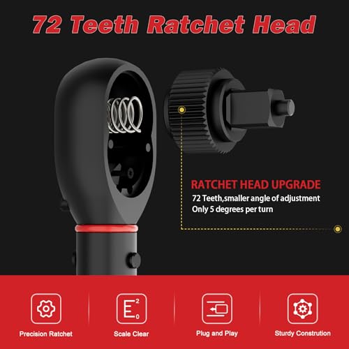 Image of VANPO 1 /2-Inch Drive Click Torque Wrench, 20-260 Ft-Lb, for Car & Truck | 27.1-352.3 Nm, 22.04 inch, Dual Direction, 72 Tooth, Adjustment Torque Wrenches with 1 /2 inch to 3 /8 inch Adapter & 125mm Extension Bar