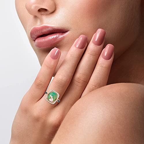 4 2/3 Carat Cushion Shaped Green Aquaprase Cabochon Topaz and Smokey Quartz Halo Statement Ring for Women in 14k Rose Gold Plated 925 Sterling Silver Promise Anniversary Ring Size 5 to 10 by LeVian 6
