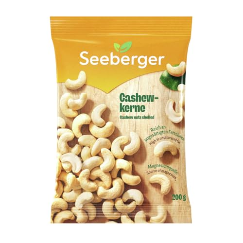 Seeberger Cashewkerne: Ganze Cashew Nüsse - reich an Proteinen, Vitaminen & Mineralstoffen - Naturbelassen - ohne Zusatzstoffe, Vorteilspack (1 x 200 g)