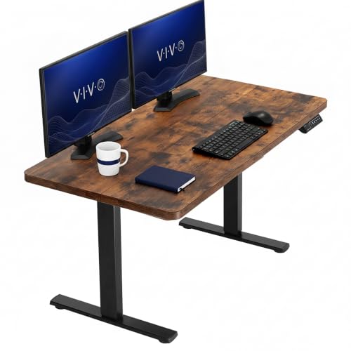 Image of VIVO Vintage Brown 43 x 24 in Stand Up Desk, DESK-1B4N | Electric, Holds 220 lbs, Sit Stand, Rustic, Height Adjustable Table, Home and Office Furniture Sets, 1B Series, Black Frame