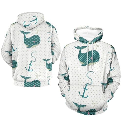 Sweat à capuche baleine verte pull décontracté unisexe pour soirées fraîches S