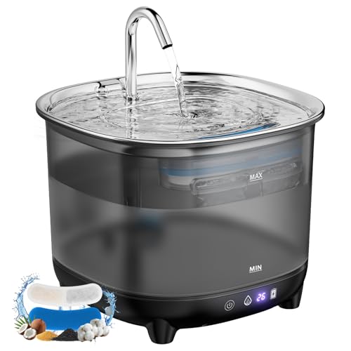 3.2L Fontana per Gatti senza Fili, Fontanella per Gatti con Sensore di Movimento, Super Silenzioso 3 Modalità 5000 mAh Batteria Ricaricabile Distributore Acqua gatti con Vassoio in Acciaio per Bere