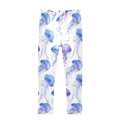 ALAZA Girls' Leggings Children's Yoga Pants Skinny Printed Dance Watercolor Jellyfish Comfortable 4T