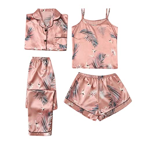 Pyjama d'été femme en satin fluide contre la chaleur nocturne avec ensemble 4 pièces léger