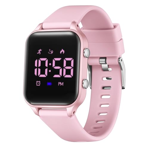 Timever Digitaluhr Kinder Mädchen Jungen mit Schrittzähler,Wecker,Stoppuhr, Licht,Datum-Sport Armbanduhr ohne App und Handy mit Silikonarmband