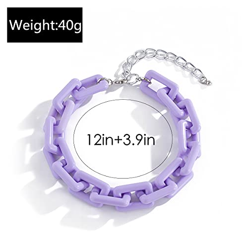 Colorful Chunky Resin Link Chain Necklaces Candy Color Acrylic Choker Dainty Lightweight Thick Punk Indie Y2K Paperclip Collar For Women Girls Jewelry-F Purple #TOP1