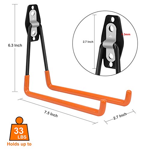 Augtarlion 4 PACK Garage Storage Utility Hooks, Double Heavy Duty Ladder Hangers, Garage Wall Hooks for Hanging Ladder, Hoses, Bike, Folding Chairs, Garage Garden Large Tool Organizer