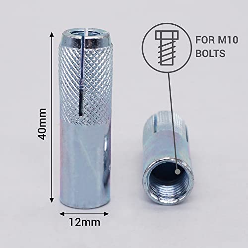 SKIR'CO (6 pcs) Knurled Drop in Anchors M10 x 40 mm, Expansion Bolt Sleeve, Wall Dowels, Concrete Anchor, Silver - Image 4