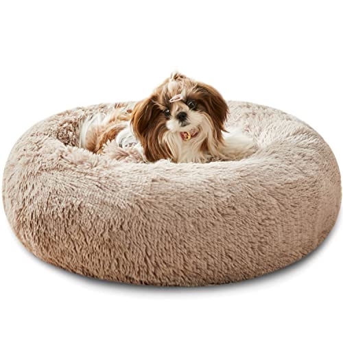 Western Home Hundebett rund Katzenbett Hundekissen Flauschig Katzenkissen Weich katzenkorb Donut Plüsch Hundebett für Kleine und Mittelgroße Hunde Katzen 60cm braun Cover